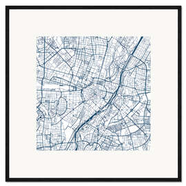 Kunsttryk i ramme City map of Munich, blue