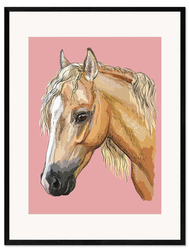 Ingelijste kunstdruk Horse on pink