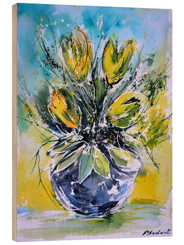 Wood print Tulips still life