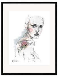 Gerahmter Kunstdruck Blumen Tattoo