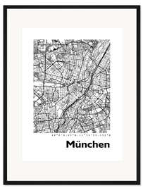 Gerahmter Kunstdruck Stadtplan von München