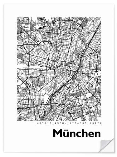 Sticker mural Plan de la ville de Munich (allemand)