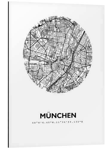 Aluminium print City map of Munich, circle