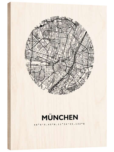 Wood print City map of Munich, circle