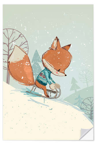 Naklejka na ścianę Fox with sledge