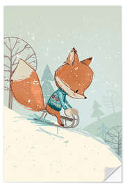 Självhäftande poster Fox with sledge