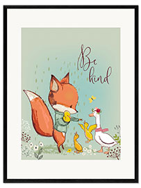 Ingelijste kunstdruk Fox and duckling