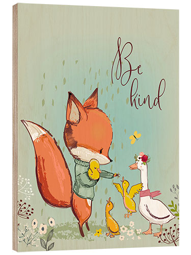 Wood print Fox and duckling