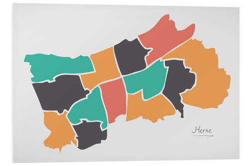Hartschaumbild Herne Stadt Landkarte modern abstrakt mit runden Formen