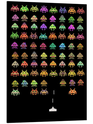 Tableau en aluminium Invaders colorés