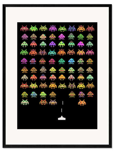 Impression artistique encadrée Invaders colorés