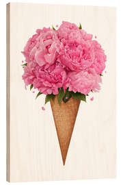 Wood print Ice cream with peonies