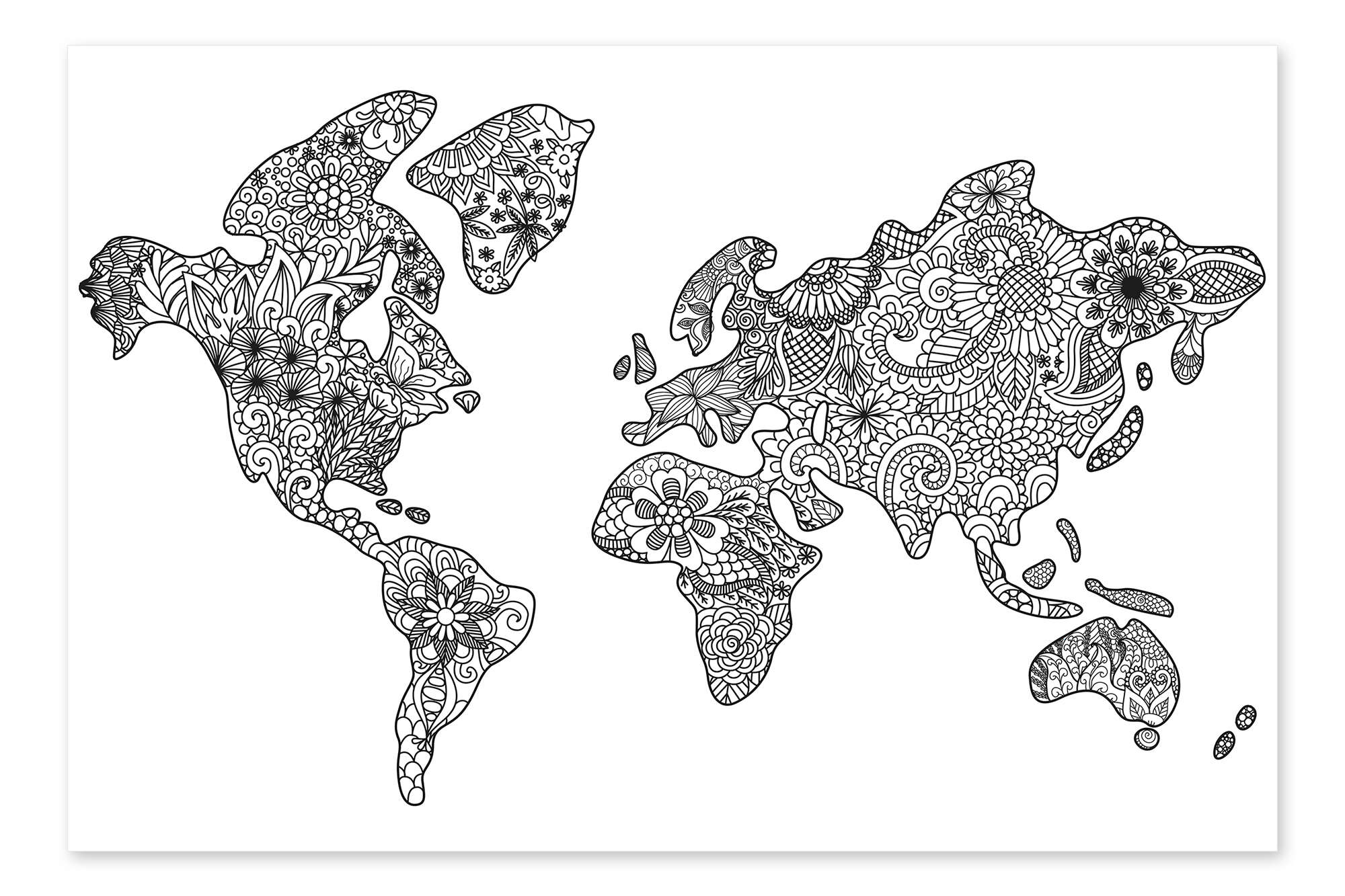 world map coloring page with labels