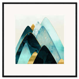 Stampa artistica con cornice Montagne dorate e blu