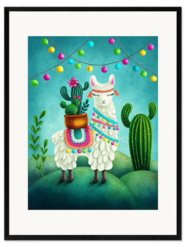 Ingelijste kunstdruk Happy LLama