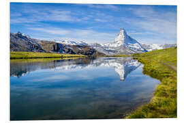 Print på skumplade Matterhorn and Stellisee in the Swiss Alps, canton of Valais, Switzerland