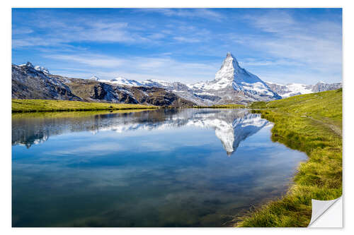 Naklejka na ścianę Matterhorn and Stellisee in the Swiss Alps, canton of Valais, Switzerland