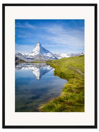 Gerahmter Kunstdruck Matterhorn und Stellisee in den Schweizer Alpen, Kanton Wallis, Schweiz