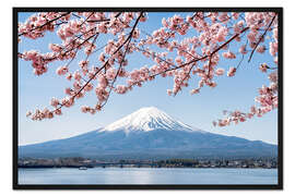 Gerahmter Kunstdruck Berg Fuji und Kirschblüte am See Kawaguchiko, Japan