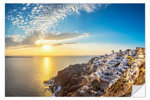 Sticker mural Coucher de soleil sur Santorin