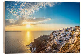 Tableau en bois Coucher de soleil sur Santorin