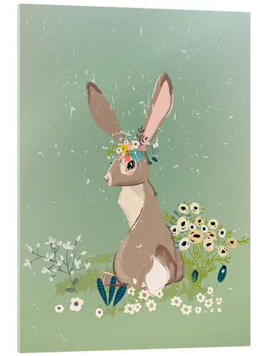 Akrylbillede Rabbit with wildflowers