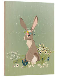 Print på træ  Rabbit with wildflowers - Eve Farb