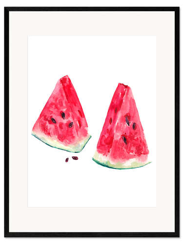 Framed art print watercolor slices of watermelon