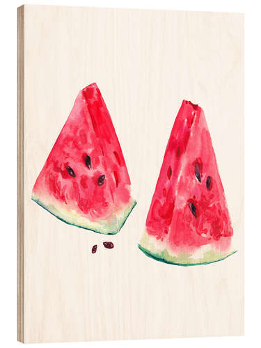 Hout print watercolor slices of watermelon