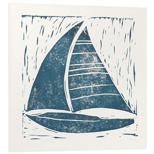 Foam board print Sailing ship linocut on white IV