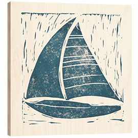 Wood print Sailing ship linocut on white IV