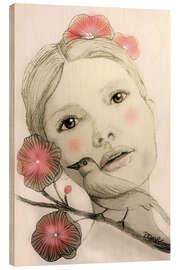 Holzbild Melodie in zartem Rot - Sylvie Demers