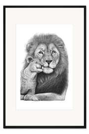 Gerahmter Kunstdruck Löwe mit Löwenbaby