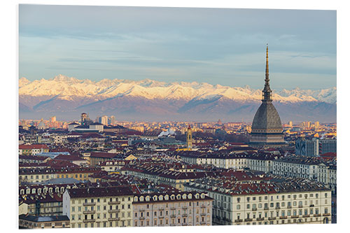 Foam board print Turin (Torino) city skyline at sunrise, Italy, snowcapped Alps background