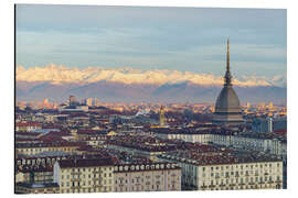 Magnettafel Stadt-Skyline Turins (Torino) bei Sonnenaufgang, Italien, snowcapped Alpenhintergrund
