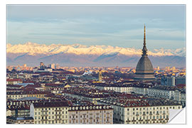 Vinilo para la pared Turin (Torino) city skyline at sunrise, Italy, snowcapped Alps background