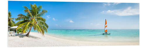 Cuadro de PVC Maldives beach panorama with sailboat