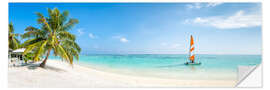 Selvklebende plakat Maldives beach panorama with sailboat