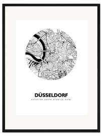 Gerahmter Kunstdruck Stadtplan von Düsseldorf VI