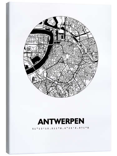 Canvas print City map of Antwerp, circle