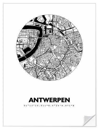 Selvklebende plakat City map of Antwerp, circle