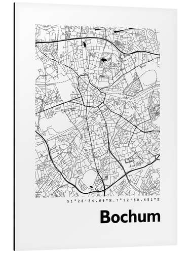 Quadro em alumínio Mapa de Bochum