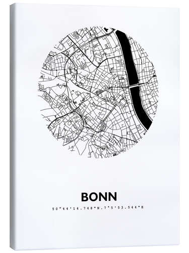 Canvastavla City map of Bonn, circle