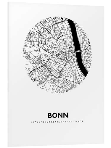 Quadro em PVC City map of Bonn, circle