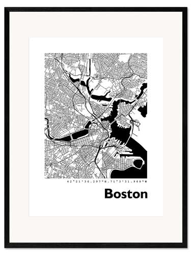 Kehystetty taidepainatus City map of Boston
