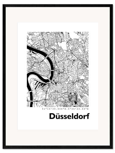 Impressão artística com moldura City map of Dusseldorf V