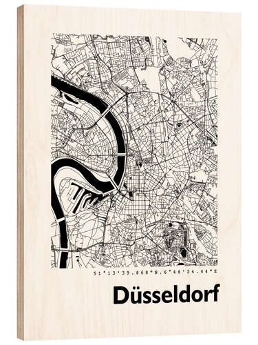 Stampa su legno Mappa della città di Dusseldorf V