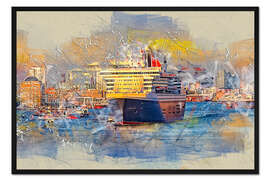 Gerahmter Kunstdruck Hamburg Queen Mary II, im Hintergrund die Elbphilharmonie