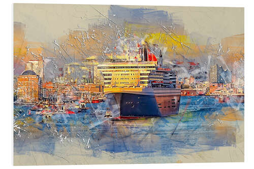 PVC print Hamburg Queen Mary II, in the background the Elbphilharmonie