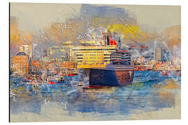 Magnettafel Hamburg Queen Mary II, im Hintergrund die Elbphilharmonie